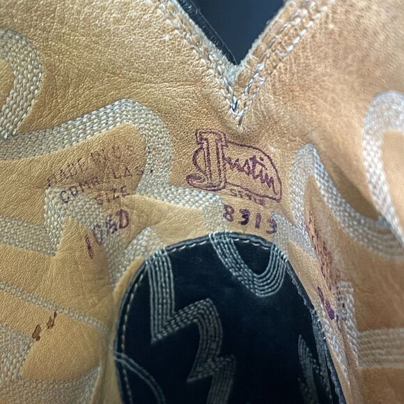 Justin Cowboy Boots Men’s 10.5‎ D Black Leather Western Vintage Pull On - Picture 7 of 9